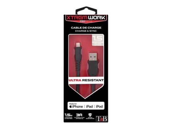 1 XTREM WORK - Câble renforcé USB-A versLightning - 1,5 m