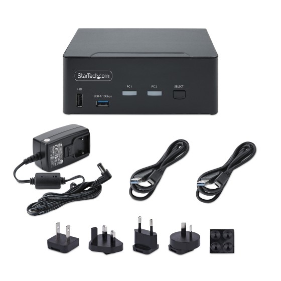 StarTech.com Switch KVM DisplayPort 2 Ports, 8K 60Hz / 4K 144Hz, DP 1.4, 2 Ports USB 10Gbps, 4 Ports USB HID, Commutateur KVM, Commutation par Touches de Raccourci, Conforme TAA
