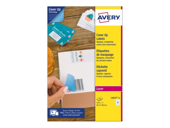 1 Étiquettes de masquage laser AVERY 63,5 x 38,1 mm 25 f x 21 étiquettes