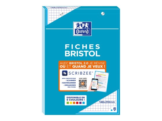 1 Bloc de 30 feuilles de fiches bristol bleues A5 5x5