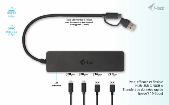 I-TEC USB-C Metal HUB 2xUSB 3.0 2xUSB-C 5Gbps without power adapter ideal for Notebook Ultrabook Tablet PC