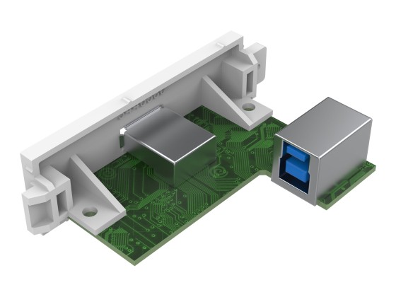 USB A (à l'avant) vers module B - prise carrée de type "b" à l'arrière et prise de type "a" à l'avant - USB 2.0 - se fixe dans les entourages Techconnect - plastique - blanc