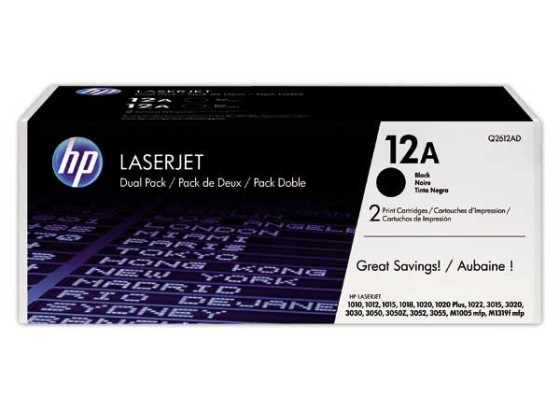 HP 12A 2-pack Black Original LaserJet Toner Cartridges