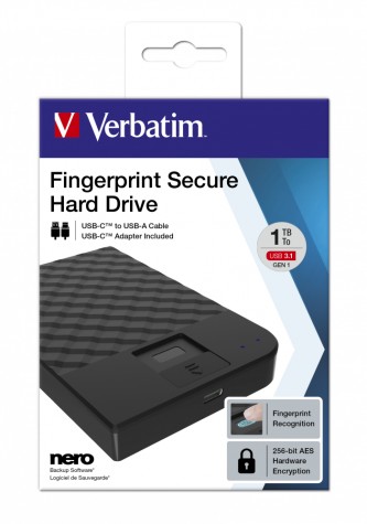 Verbatim Disque dur portable sécurisé à reconnaissance d'empreinte digitale 1 To
