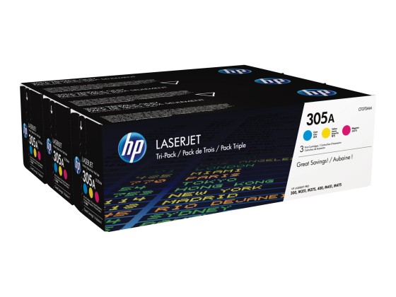 HP 305A 3-pack Cyan/Magenta/Yellow Original LaserJet Toner Cartridges