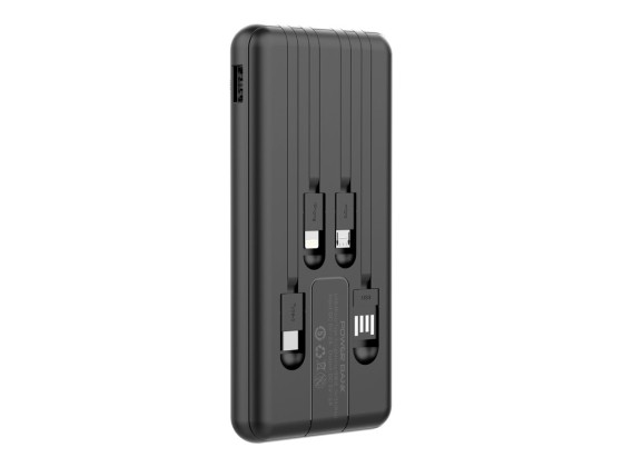 DLH - Banque d'alimentation - 10000 mAh - 10 Watt - 2 A - 4 connecteurs de sortie (USB, Lightning, 24 pin USB-C, Micro-USB de type B) - sur le câble : Micro-USB - noir