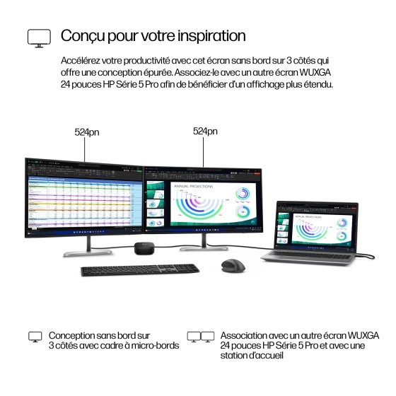 Bundle HP 1x HP Écran S5 Pro 524pn 23.8p WUXGA HDMI DP Monitor + 1x HP USB-C Dock G5