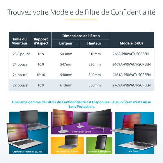 StarTech.com Filtre de Confidentialité pour Écran 27" 16:9, +/- 30° - Filtre anti-indiscrétion - à double sens - amovible - branchement - Largeur 27 po. - noir