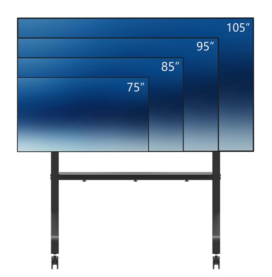 NEOMOUNTS FL50-575BL1 Support au sol mobile pour écran 65-110p - étagère multimédia incluse - installation rapide - TÜV