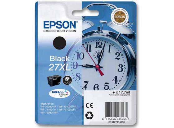 Epson Alarm clock Singlepack Black 27XL DURABrite Ultra Ink
