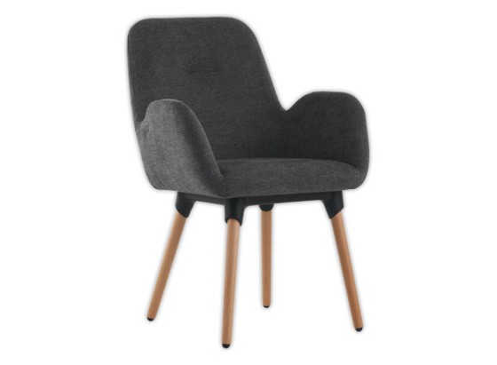 1 Lot de 2 Fauteuils Tissu gris 4 pieds bois vernis montés