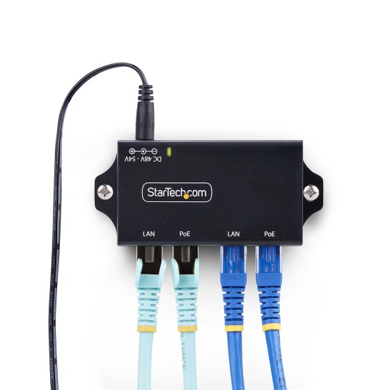 StarTech.com 2-Port Gigabit PoE+ Injector, PoE/PoE+ (802.3af/802.3at) 30W - Injecteur de puissance - non géré en ligne - DC 48 - 52 V - 30 Watt - connecteurs de sortie : 2 - noir