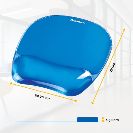 Fellowes Mouse Mat Wrist Support - Crystals Gel Mouse Pad with Non Slip Rubber Base - Ergonomic Mouse Mat for Computer, Laptop, Home Office Use - Compatible with Laser and Optical Mice - Blue