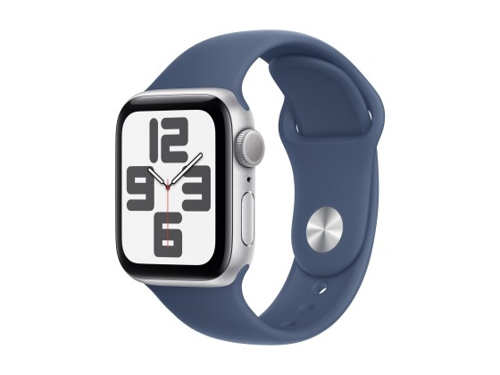 Apple Watch SE (GPS) - 2e génération - 40 mm - aluminium argenté - montre intelligente avec bande sport - fluoroélastomère - denim - taille du bracelet : M/L - 32 Go - Wi-Fi 4, Bluetooth - 26.4 g