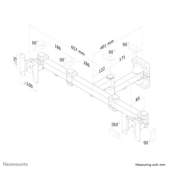 NEOMOUNTS FPMA-W960D Support mural double écrans 10-27p - orientable