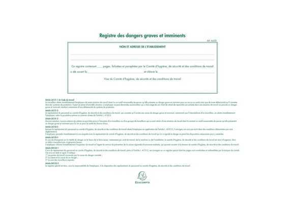 1 Registre des dangers graves et imminents - 24x32 cm - 20 pages
