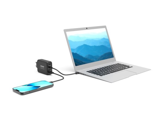 PORT Connect - Adaptateur secteur - GaN - 130 Watt - 5 A - PD, QC 3.0 - 4 connecteurs de sortie (USB type A, 3 x USB-C) - sur le câble : USB-C - Europe