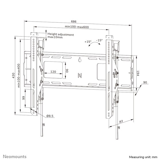 NEOMOUNTS WL35-750BL16 Support mural inclinable pour écran 42-86p- robuste - verrouillable - installation rapide - TÜV