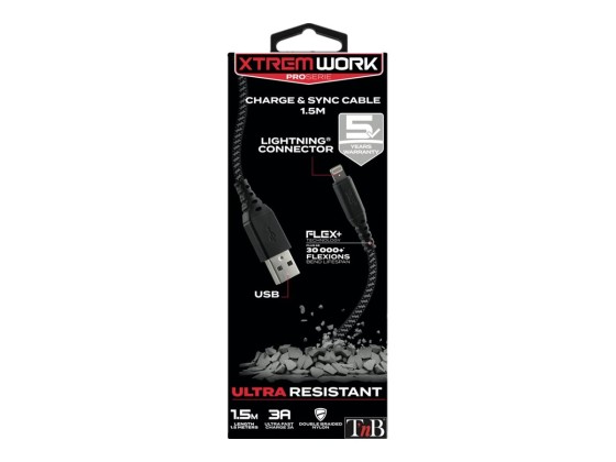 1 XTREM WORK - Câble renforcé USB-A versLightning - 1,5 m