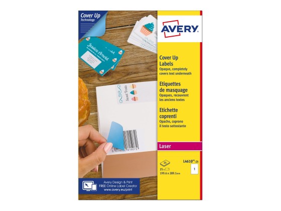 1 Étiquettes de masquage laser AVERY 199,6x 289,1 mm 25f x 25 étiquettes