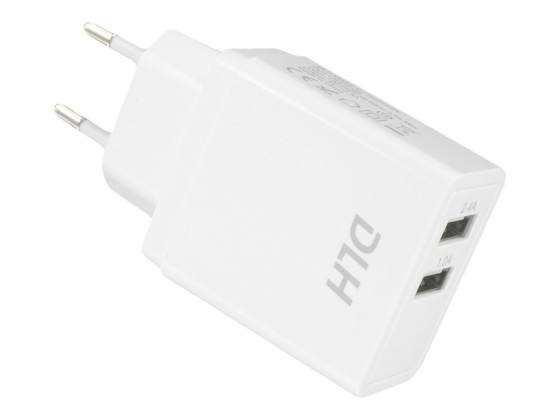 DLH DY-AU2313W - Adaptateur secteur - 12 Watt - 2.4 A - 2 connecteurs de sortie (USB) - blanc