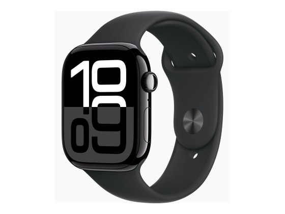 Apple Watch Series 10 (GPS) - 46 mm - aluminium noir jais - montre intelligente avec bande sport - fluoroélastomère - noir - taille du bracelet : M/L - 64 Go - Wi-Fi 4, UWB, Bluetooth - 36.4 g
