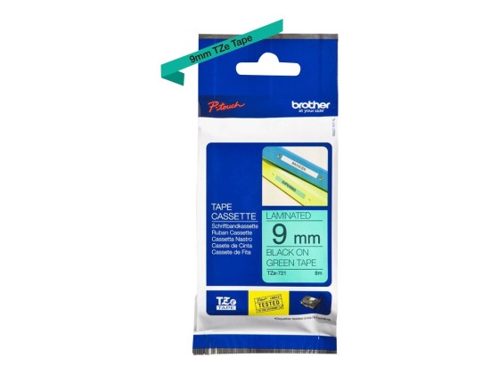 1 Ruban pour titreuse BROTHER TZE 721 9mm vert impression noir