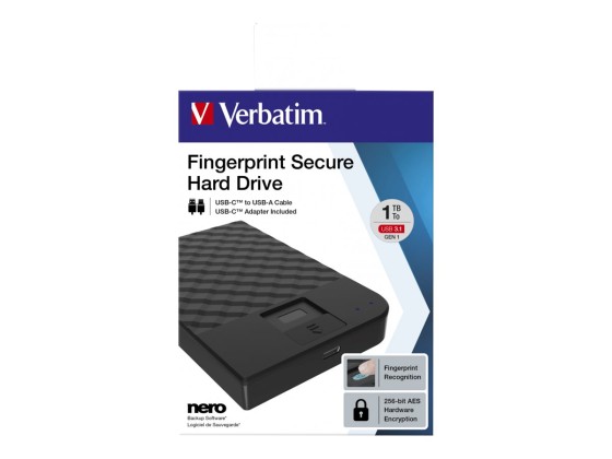 Verbatim Disque dur portable sécurisé à reconnaissance d'empreinte digitale 1 To