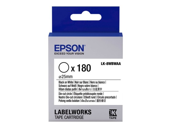 EPSON Ruban LK-8WBWAA - Étiquette prédécoupée ronde Noir/Blanc d25/180