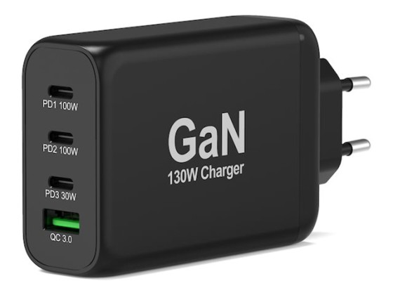 PORT Connect - Adaptateur secteur - GaN - 130 Watt - 5 A - PD, QC 3.0 - 4 connecteurs de sortie (USB type A, 3 x USB-C) - sur le câble : USB-C - Europe
