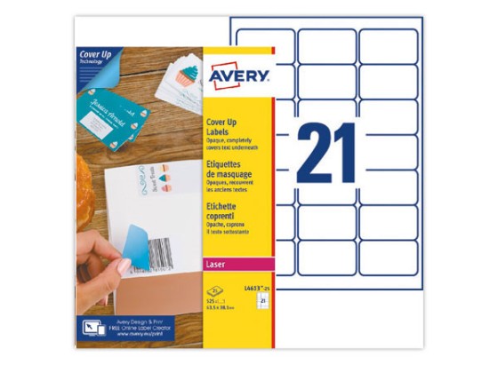 1 Étiquettes de masquage laser AVERY 63,5 x 38,1 mm 25 f x 21 étiquettes