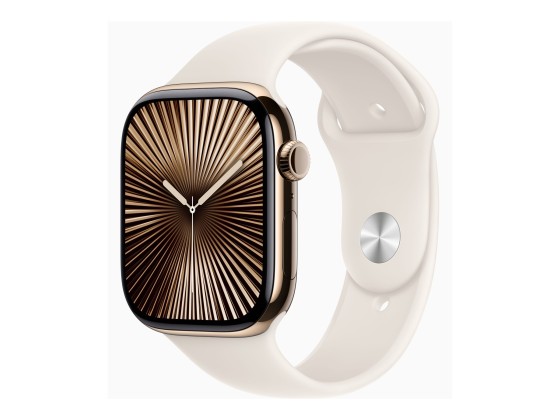 Apple Watch Series 10 (GPS + Cellular) - 42 mm - titane doré - montre intelligente avec bande sport - fluoroélastomère - droit - taille du bracelet : S/M - 64 Go - LTE, Wi-Fi 4, UWB, Bluetooth - 4G - 34.4 g