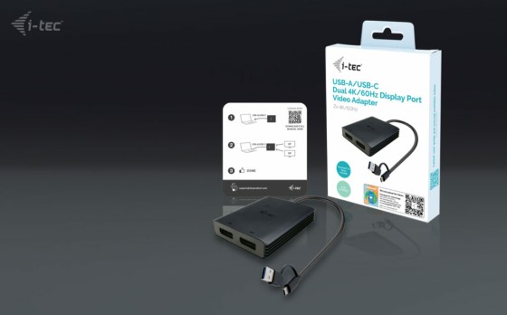 I-TEC USB-A/USB-C Dual 4K DP Video Adapter 2x 4K DP Display Adapter with DisplayLink Chip 6950