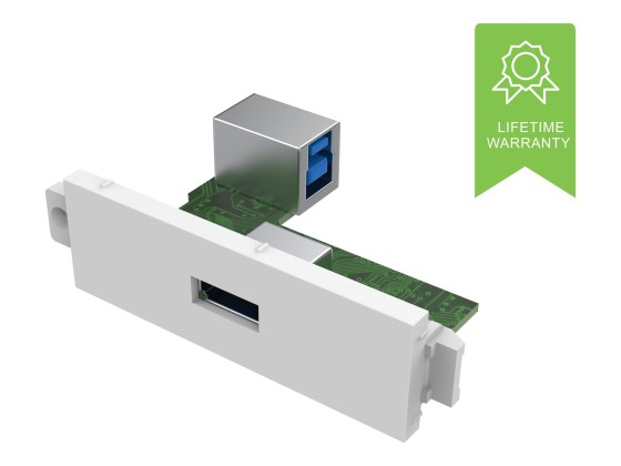USB A (à l'avant) vers module B - prise carrée de type "b" à l'arrière et prise de type "a" à l'avant - USB 2.0 - se fixe dans les entourages Techconnect - plastique - blanc