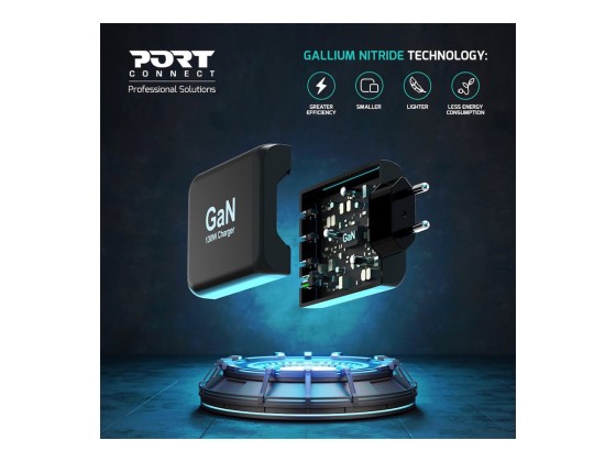 PORT Connect - Adaptateur secteur - GaN - 130 Watt - 5 A - PD, QC 3.0 - 4 connecteurs de sortie (USB type A, 3 x USB-C) - sur le câble : USB-C - Europe