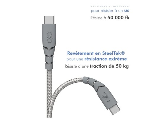 Force Power - Adaptateur secteur - 100 % de plastique recyclé - 3 A - Smart IC, Fast Charge (USB) - sur le câble : USB-C - gris