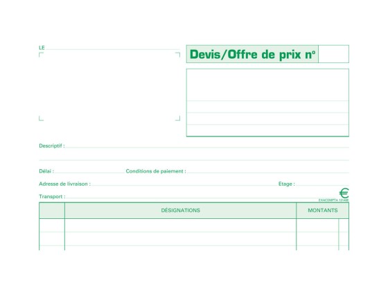 1 Manifold imprimé devis/offre de prix 50/3 feuillets