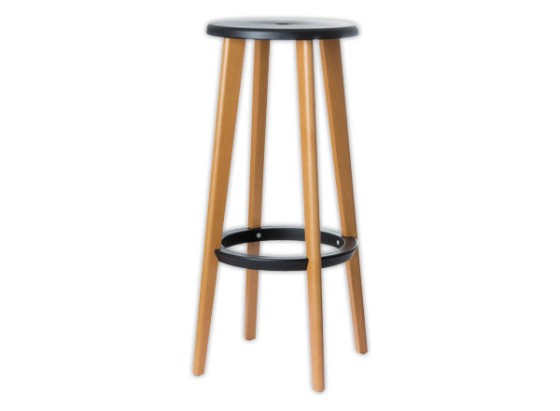 1 Lot de 2 Tabourets WOODY pied hêtre assise noire
