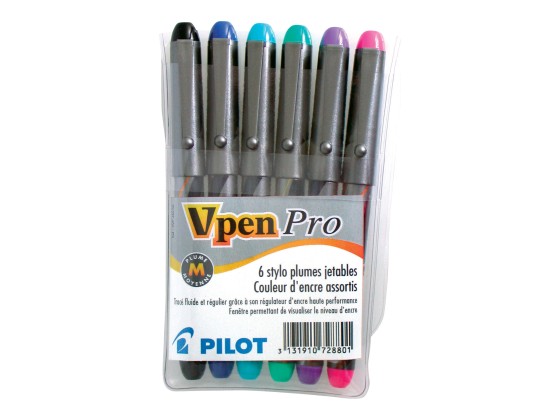 1 Etui de 6 Stylos-plumes jetables PILOT V-Pen - en pochette