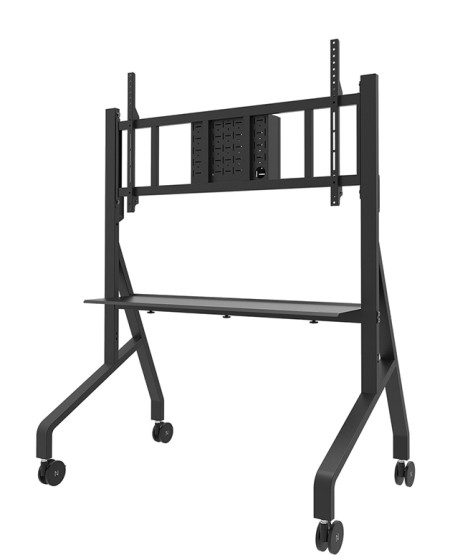 NEOMOUNTS FL50-575BL1 Support au sol mobile pour écran 65-110p - étagère multimédia incluse - installation rapide - TÜV