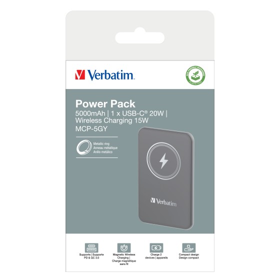 Verbatim Charge 'n' Go Lithium Polymère (LiPo) 5000 mAh Recharge sans fil Gris