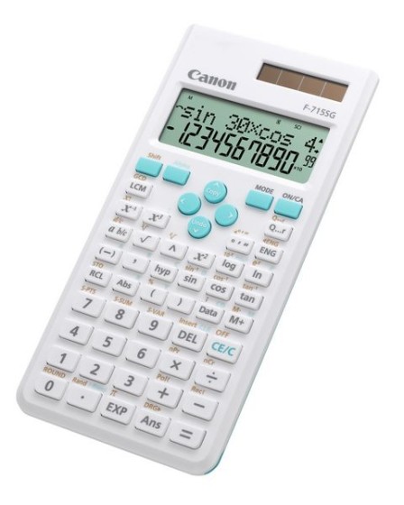 Canon F-715SG - Calculatrice scientifique - 10 chiffres + 2 exposants - panneau solaire, pile - blanc avec bleu