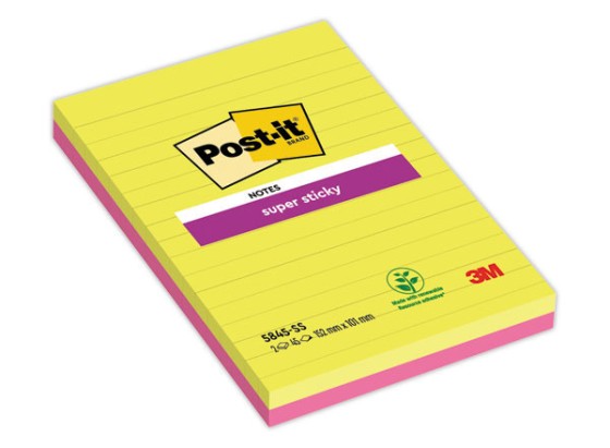 1 Lot de 2 Notes repositionnables Super Sticky lot de 2 blocs 45 feuilles lignées