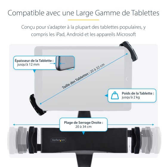 StarTech.com Adaptateur de Montage VESA Tablettes de 7,9 à 12,5", Antivol - Kit de montage (support de sécurité pour tablette, plaque lestée) - pour tablette - verrouillable - acier, plastique - noir - Taille d'écran : 7.9" - 12.5" - montable sur bras, mo