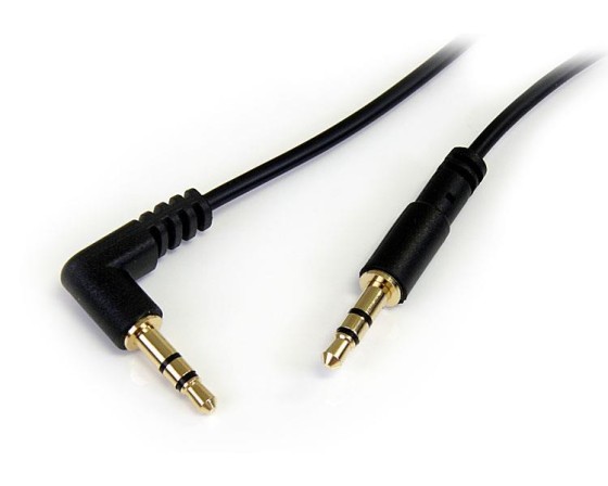 StarTech.com Câble audio stéréo Slim 3,5 mm à angle droit de 30 cm - M/M - Câble audio - mini-phone stereo 3.5 mm mâle pour mini-phone stereo 3.5 mm mâle - 30 cm - noir - connecteur à angle droit - pour P/N: SV231DVGAU2A, SV431DVGAU2A