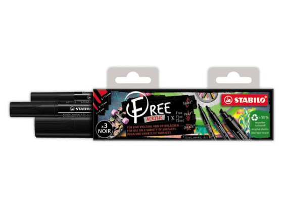 STABILO FREE Acrylic marqueur 3 pièce(s) Noir