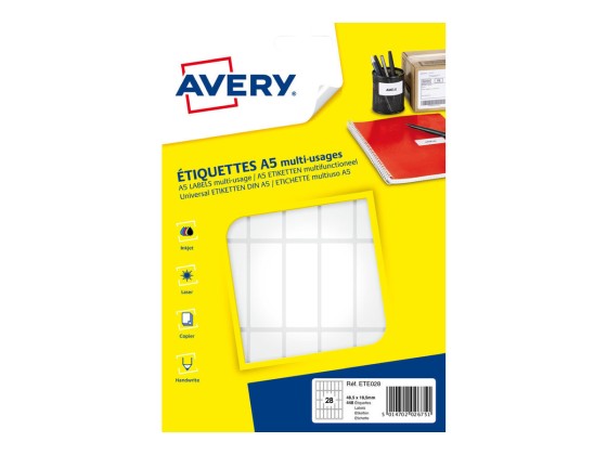 1 448 étiquettes multi, usages AVERY 48,5x18,5 mm, blanc