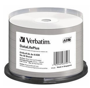 DVD+R DOUBLE LAYER 8.5GB 8X WIDE THERMAL PRINTABLE (double couche )