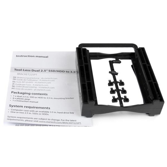 StarTech.com Support de montage sans outil pour 2 disques durs de 2,5" dans baie de 3,5" - Adaptateur de montage 2x HDD / SSD - Adaptateur pour baie de stockage - 3.5" to 2 x 2.5" - noir - pour P/N: M2E4SFF8643, PEX4SFF8643, U2M2E125