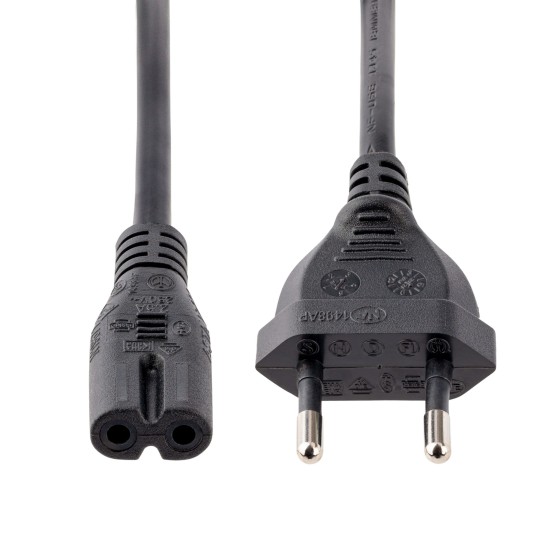 StarTech.com Câble d'Alimentation pour PC, 2m - Prise EU vers C7, 18AWG - Câble d'alimentation - Europlug (P) pour power IEC 60320 C7 - CA 250 V - 2.5 A - 2 m - noir